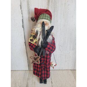 Rustic Santa Claus skis Three Bears book snowman doll figure Xmas home decor